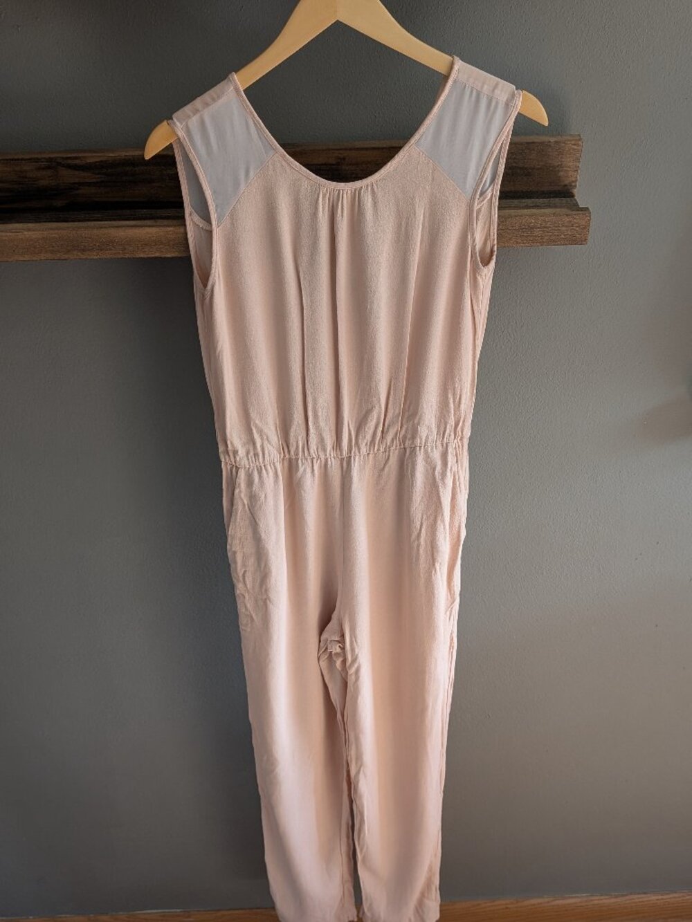 Zara Basic Blush Pink Sleeveless Sheer Panel Elastic Waist Jumpsuit Size Small